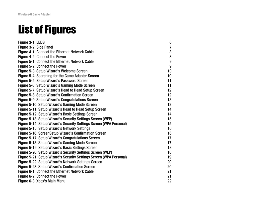 Linksys WGA54G manual List of Figures, Leds 