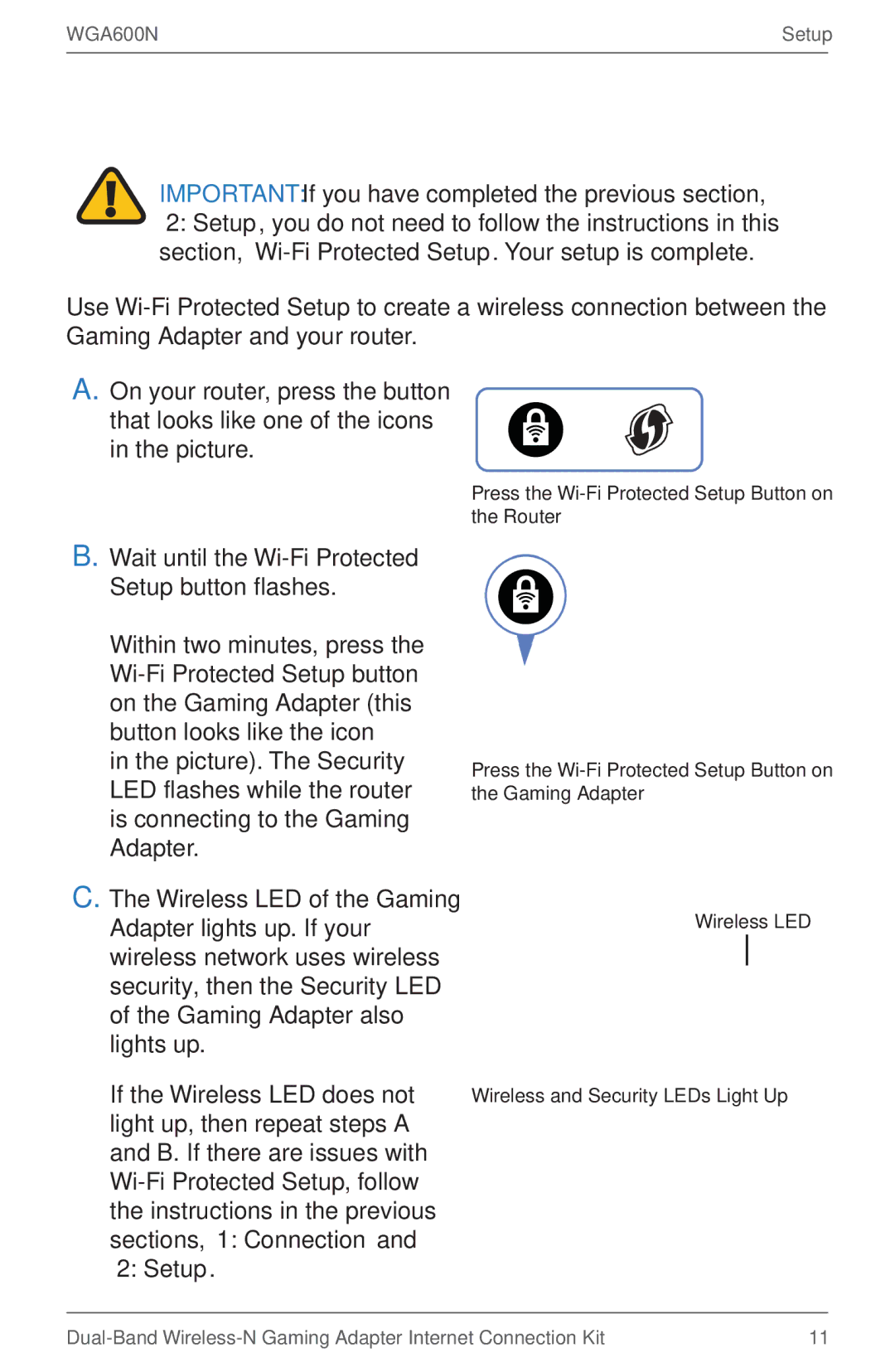 Linksys WGA600N installation instructions Wi-Fi Protected Setup, Important If you have completed the previous section 