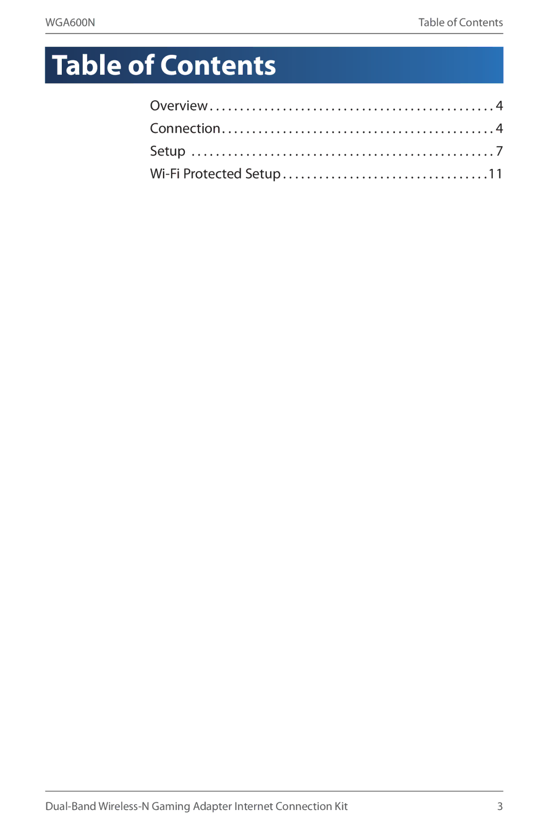 Linksys WGA600N installation instructions Table of Contents 