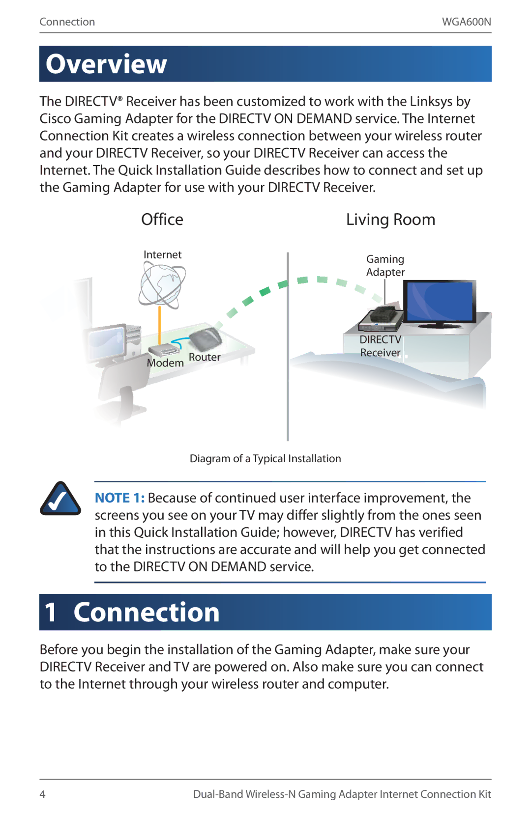 Linksys WGA600N installation instructions Overview, Connection 