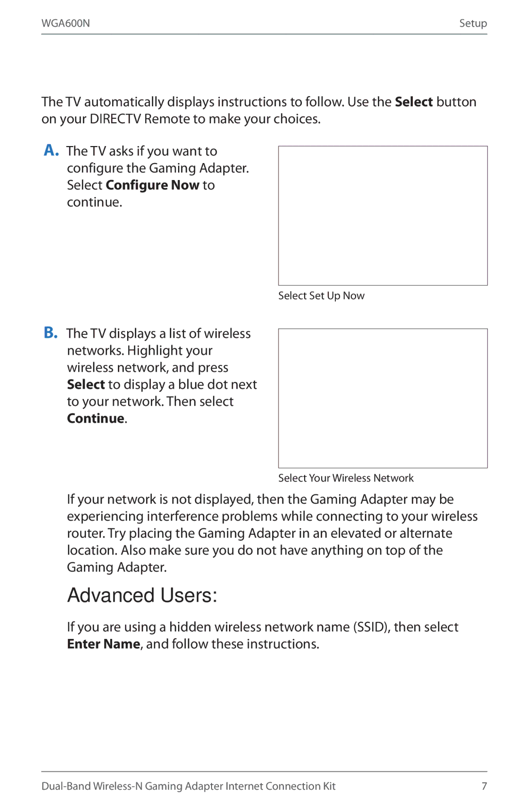 Linksys WGA600N installation instructions Setup, Advanced Users 