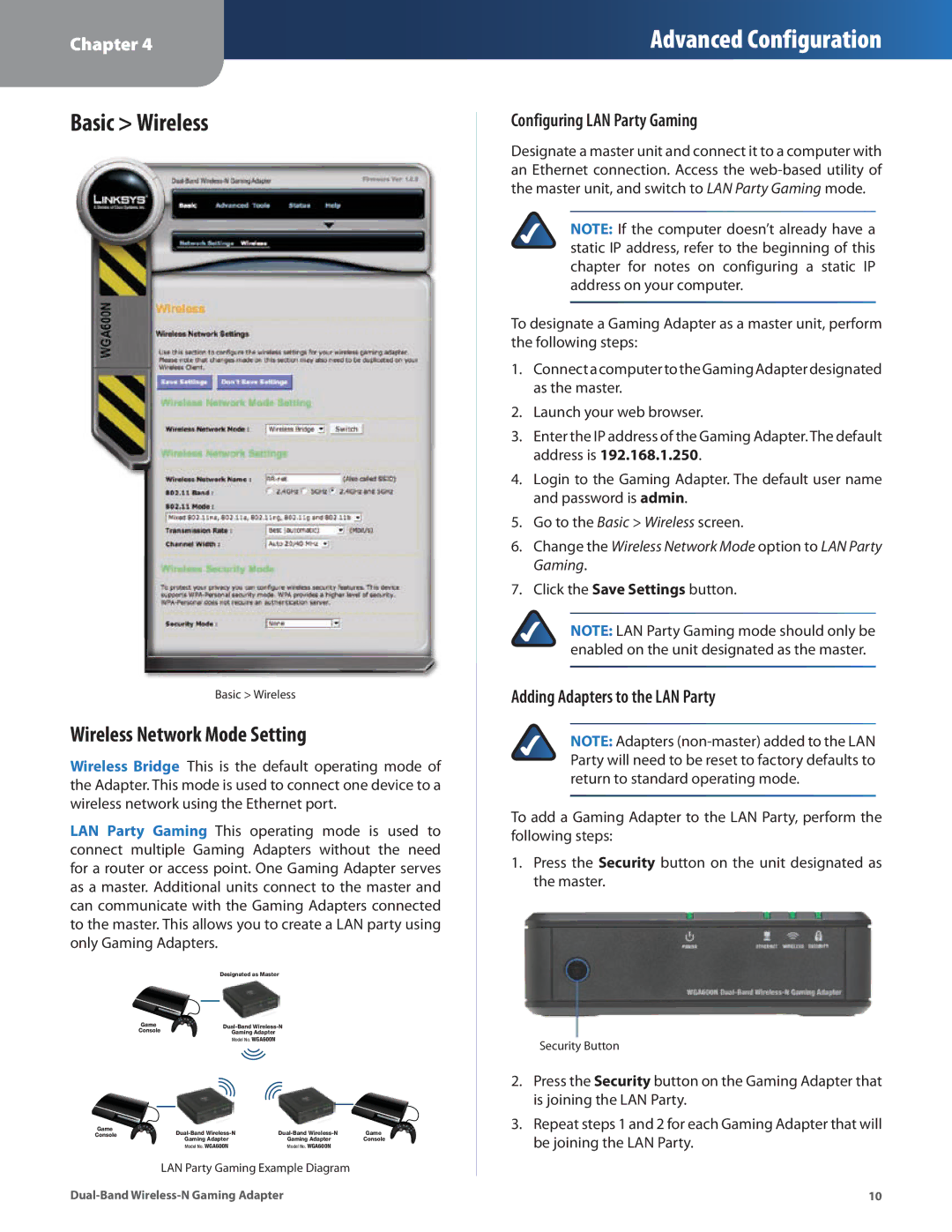 Linksys WGA600N manual Basic Wireless, Wireless Network Mode Setting 