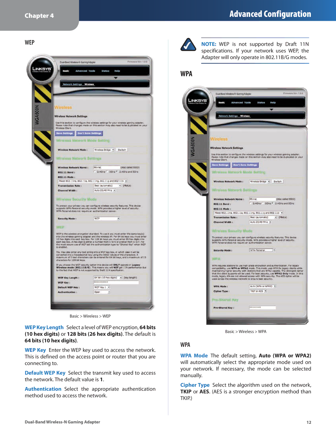 Linksys WGA600N manual Wpa 