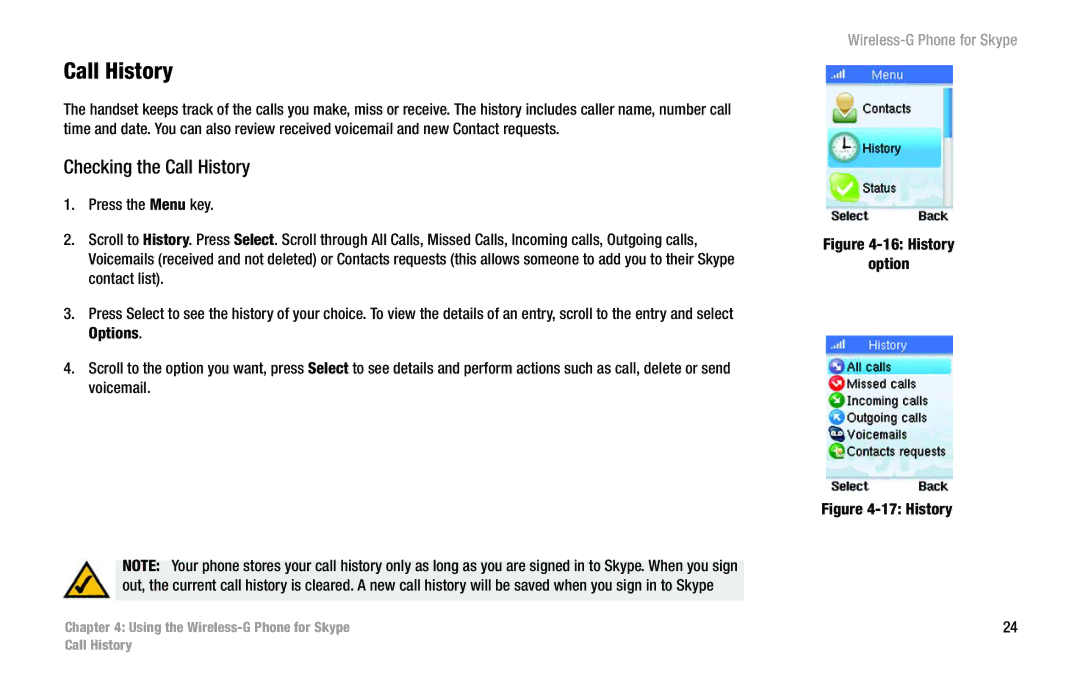 Linksys WIP320 manual Checking the Call History 