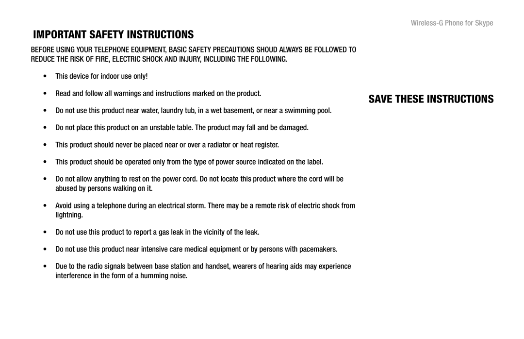 Linksys WIP320 manual Important Safety Instructions 