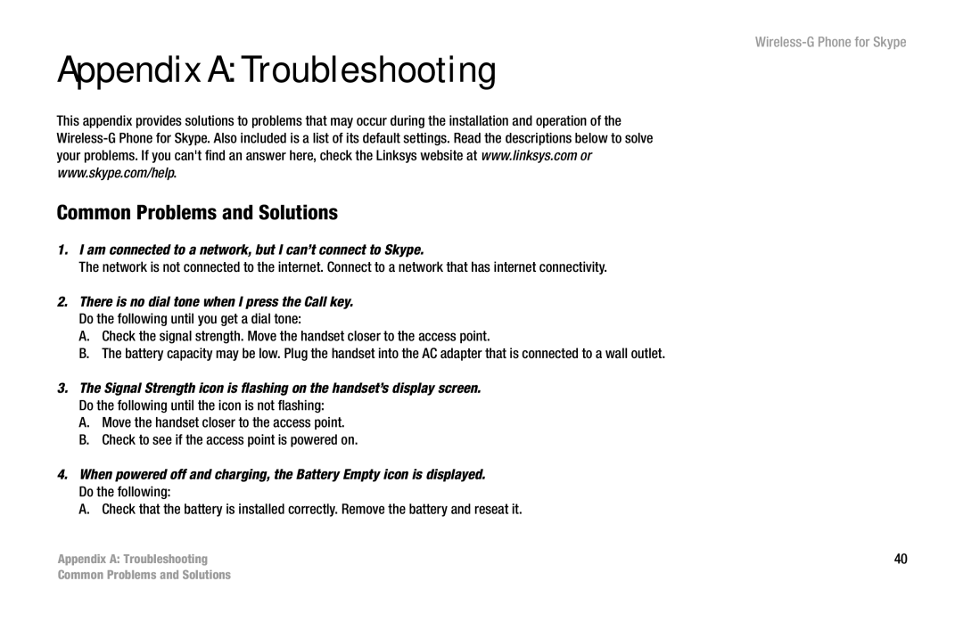 Linksys WIP320 manual Appendix a Troubleshooting, Common Problems and Solutions 