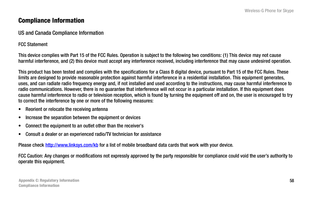 Linksys WIP320 manual US and Canada Compliance Information 