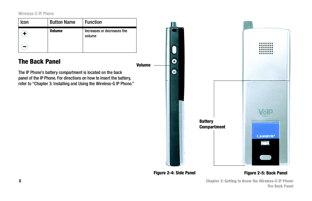 Linksys WIP330 manual Back Panel, Volume 