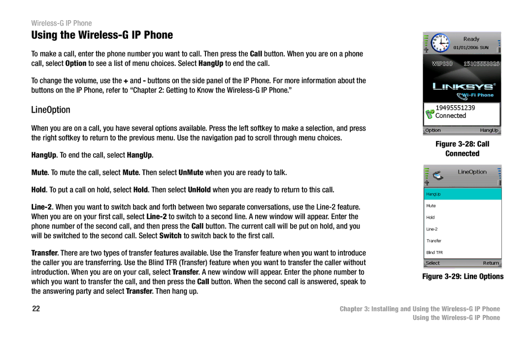 Linksys WIP330 manual Using the Wireless-G IP Phone, LineOption 