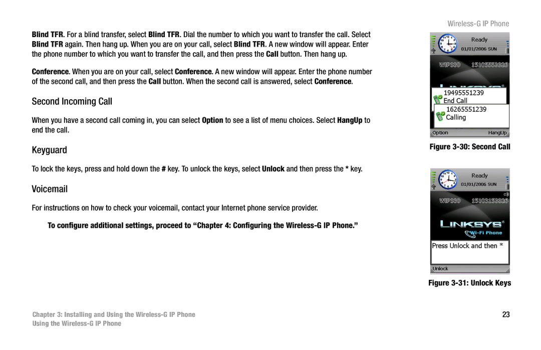Linksys WIP330 manual Second Incoming Call, Keyguard, Voicemail 
