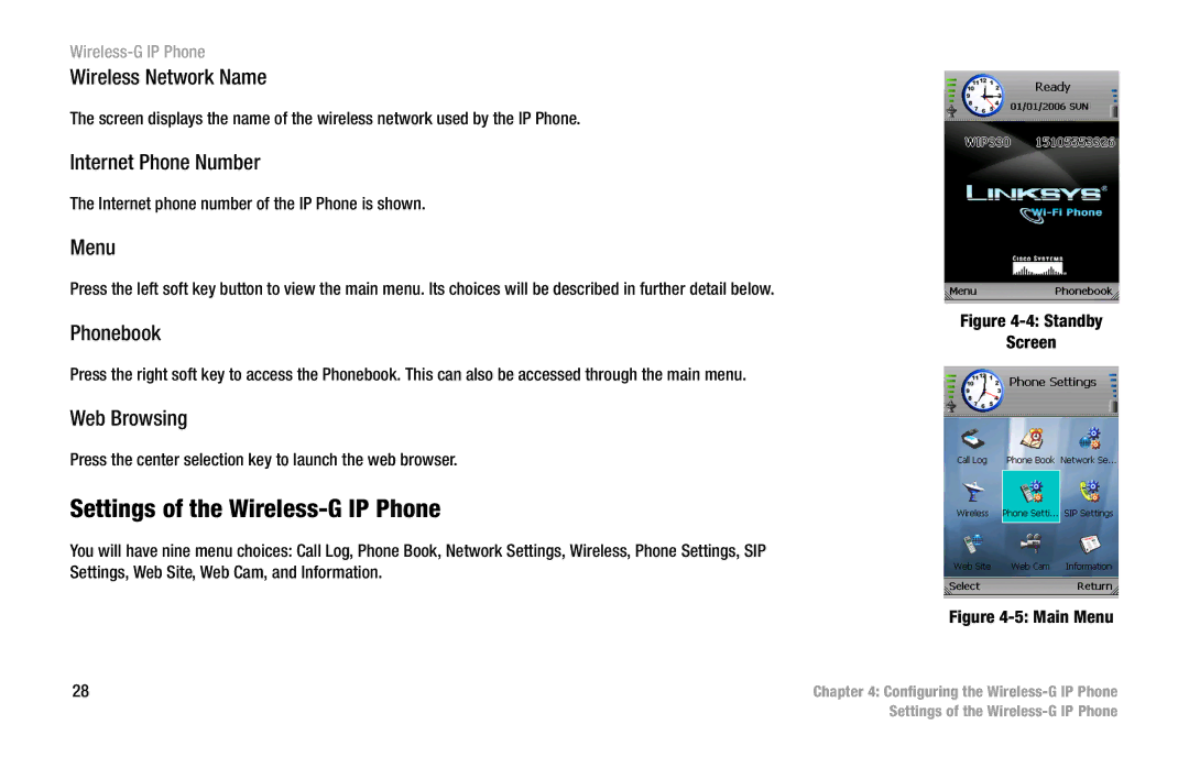 Linksys WIP330 manual Settings of the Wireless-G IP Phone 