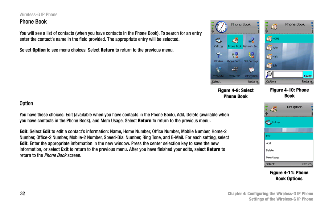 Linksys WIP330 manual Phone Book, Option 