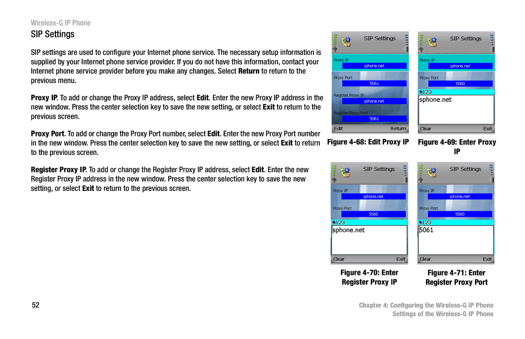 Linksys WIP330 manual SIP Settings, Edit Proxy IP -69 Enter Proxy 