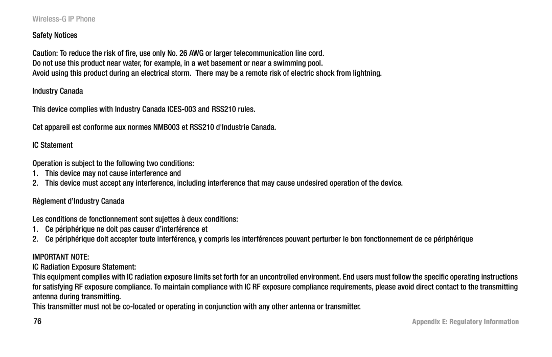 Linksys WIP330 manual Appendix E Regulatory Information 