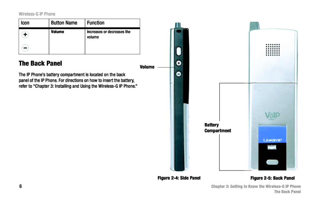 Linksys WIP330 manual The Back Panel, Getting to Know the Wireless-G IP Phone, Increases or decreases the 