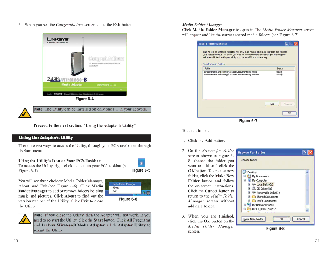 Linksys WMA11B manual Media Folder Manager, Proceed to the next section, Using the Adapter’s Utility 