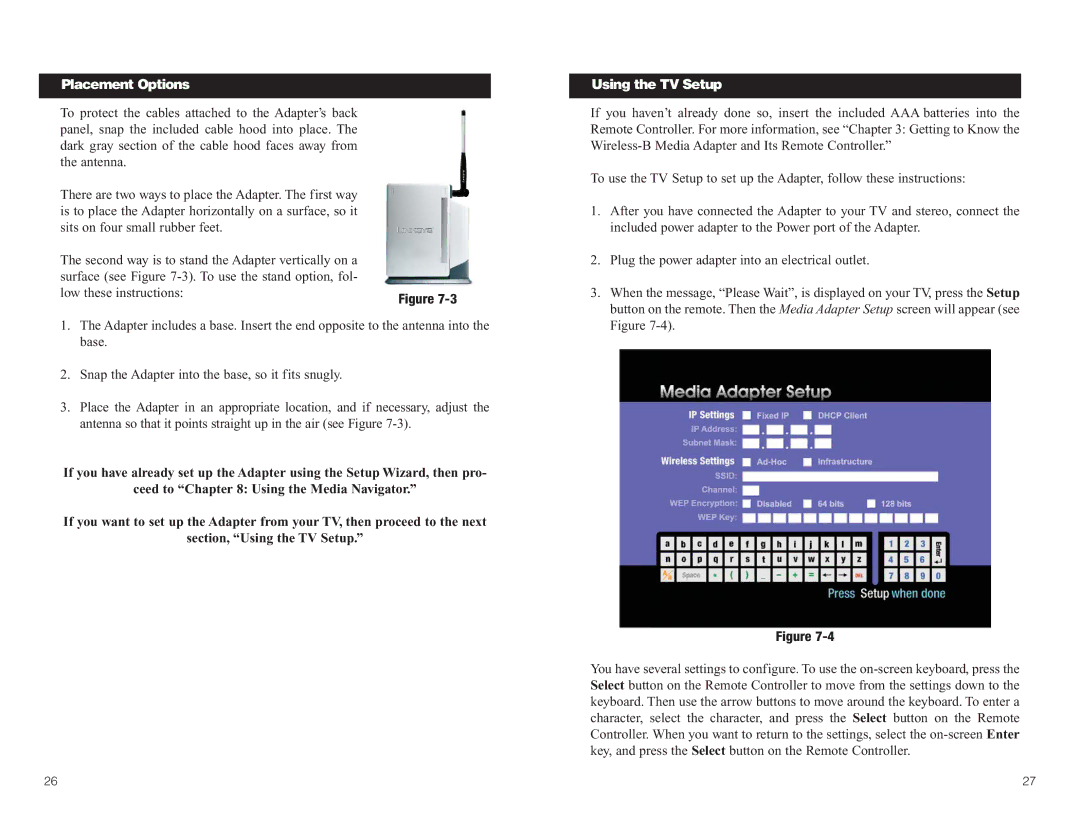 Linksys WMA11B manual Placement Options, Using the TV Setup 