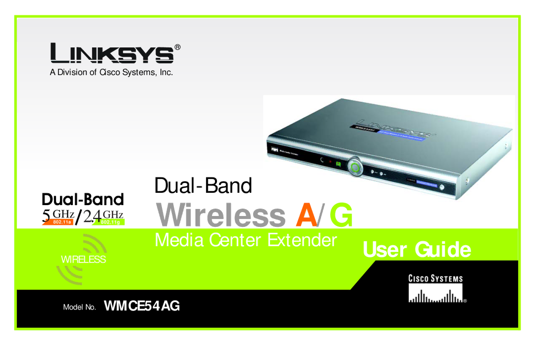 Linksys WMCE54AG manual Wireless A/ G 