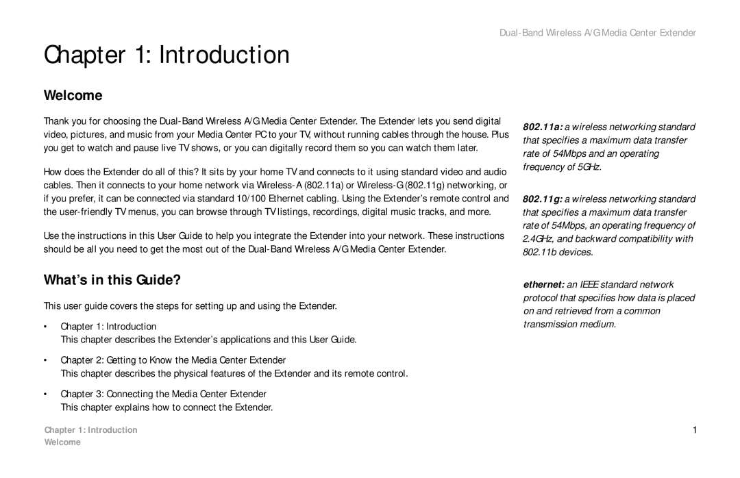 Linksys WMCE54AG manual Introduction, Welcome, What’s in this Guide? 