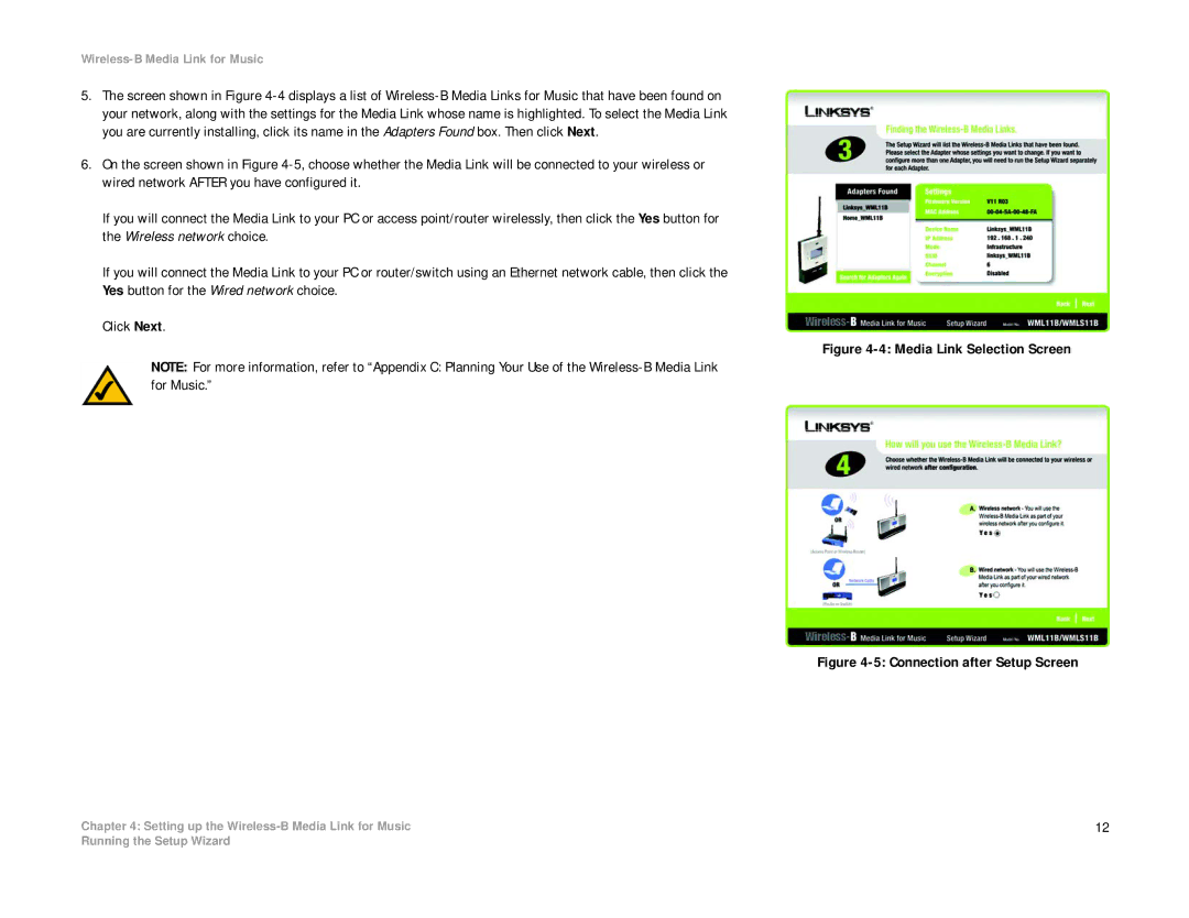 Linksys WMLS11B, WML11B manual Media Link Selection Screen 