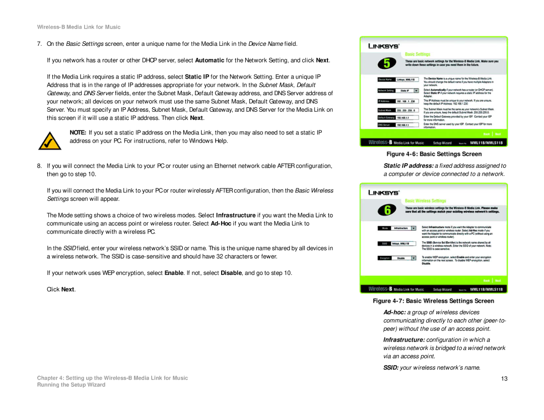 Linksys WML11B, WMLS11B manual Basic Settings Screen 