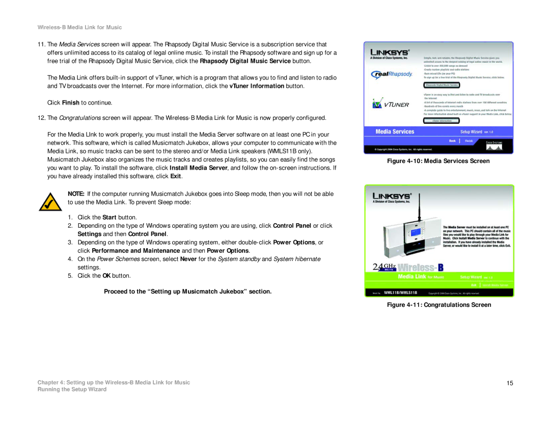 Linksys WML11B, WMLS11B manual Media Services Screen 