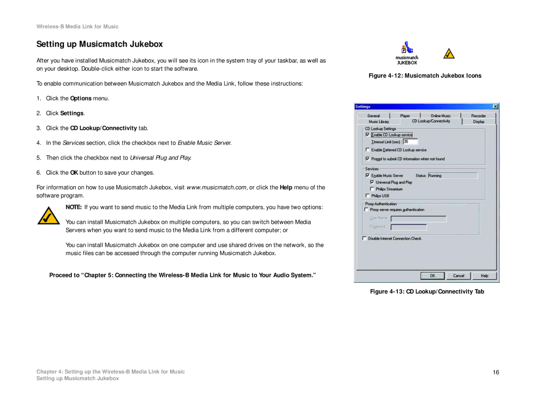 Linksys WMLS11B, WML11B manual Setting up Musicmatch Jukebox, Musicmatch Jukebox Icons 