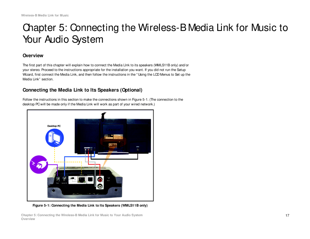 Linksys WML11B Connecting the Media Link to Its Speakers Optional, Connecting the Media Link to Its Speakers WMLS11B only 