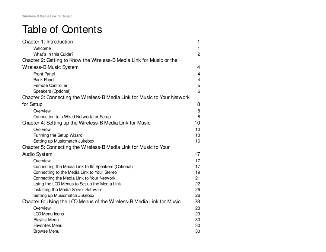 Linksys WMLS11B, WML11B manual Table of Contents 