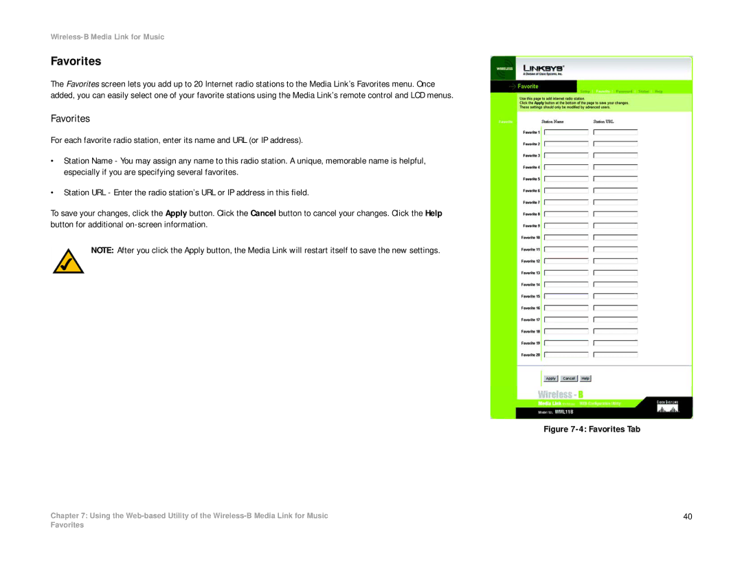 Linksys WMLS11B, WML11B manual Favorites Tab 