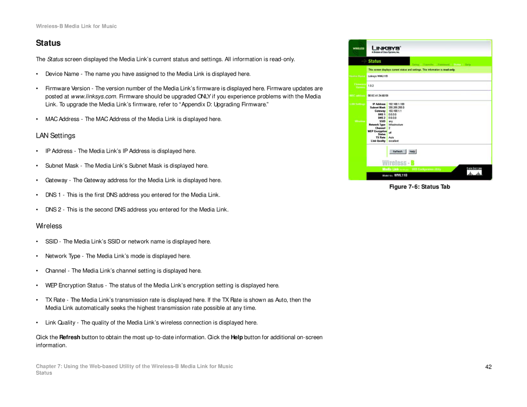 Linksys WMLS11B, WML11B manual Status, LAN Settings 