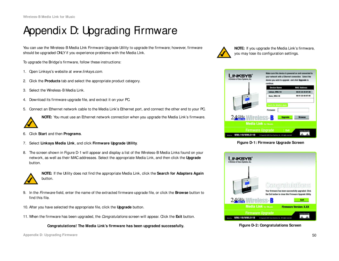 Linksys WMLS11B, WML11B manual Appendix D Upgrading Firmware, Figure D-1 Firmware Upgrade Screen 