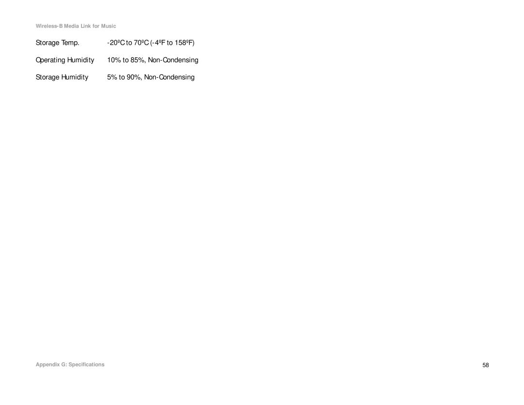 Linksys WMLS11B, WML11B manual Storage Temp, Operating Humidity, Storage Humidity 