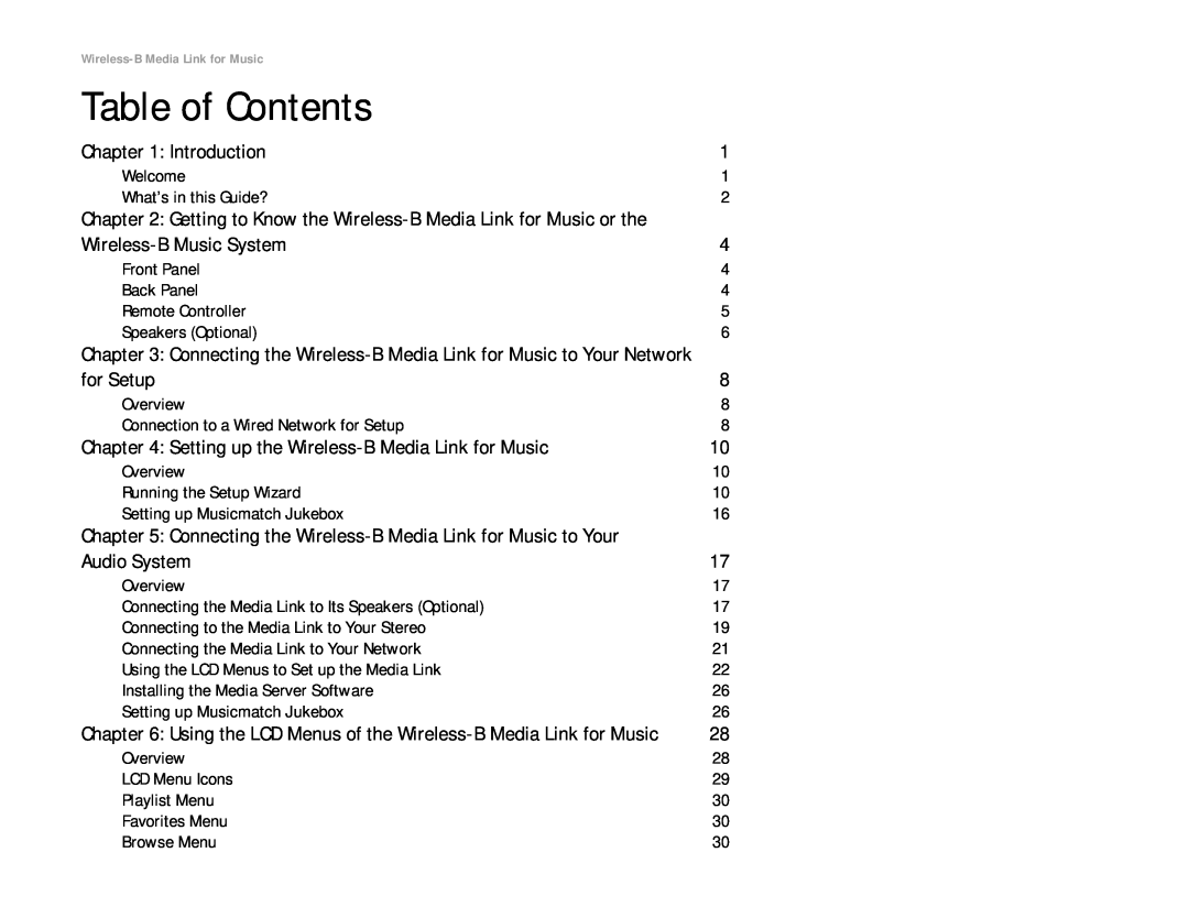 Linksys WMLS11B, WML11B manual Table of Contents 