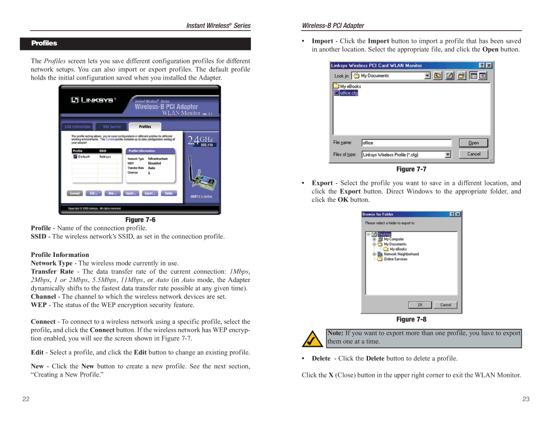 Linksys WMP11 manual Profiles, Profile Information 