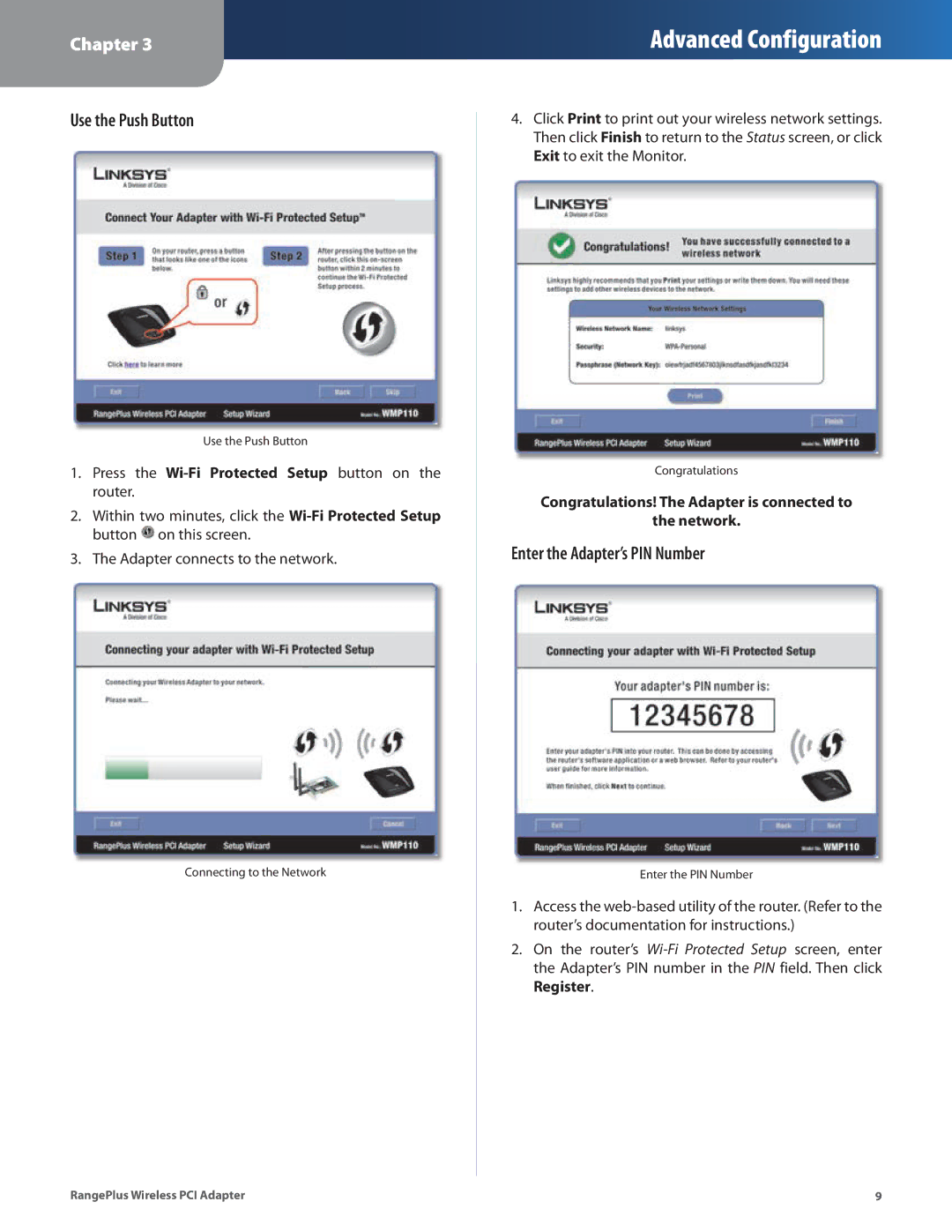 Linksys WMP110 manual Use the Push Button 