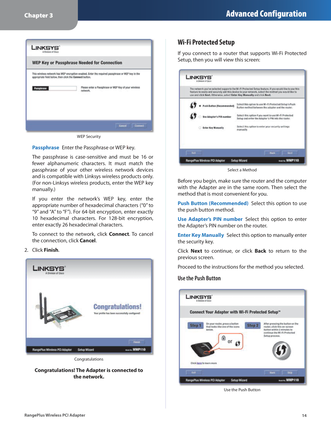 Linksys WMP110 manual Wi-Fi Protected Setup 