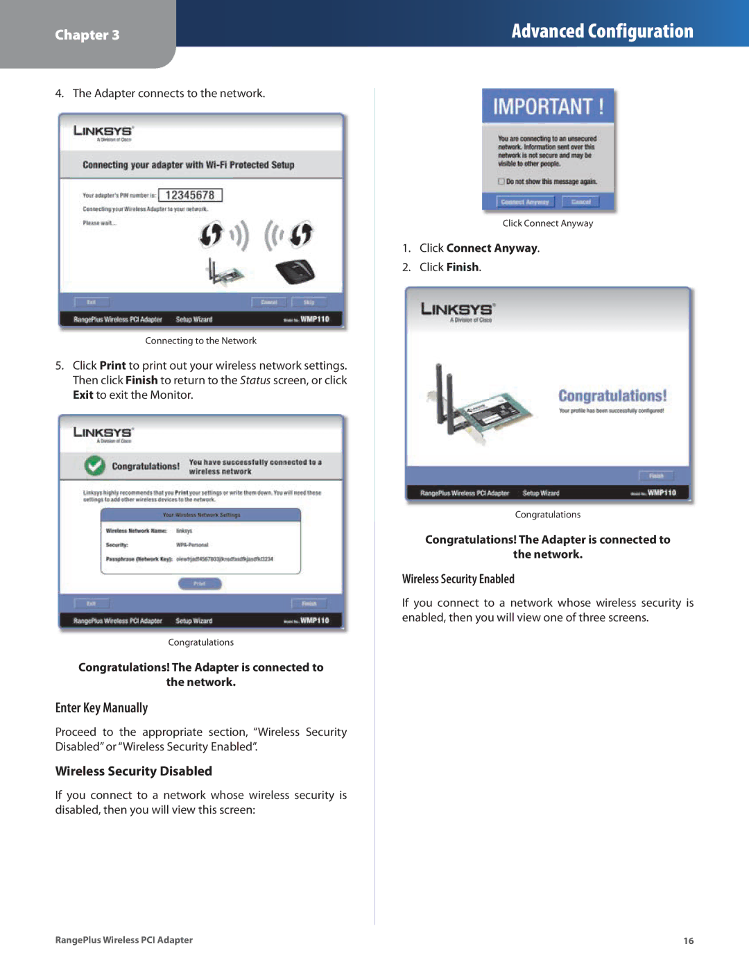 Linksys WMP110 manual Enter Key Manually 