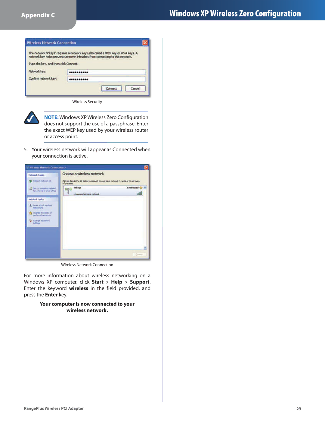 Linksys WMP110 manual Your computer is now connected to your Wireless network 