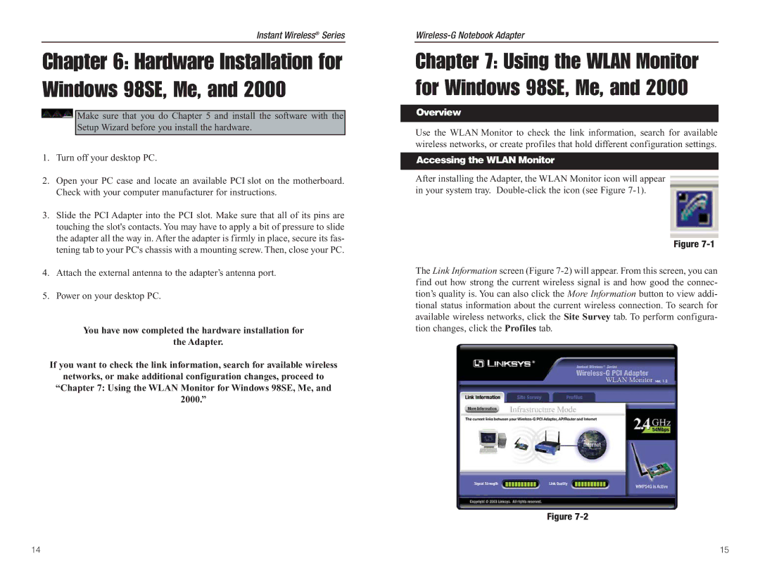 Linksys WMP54G manual Hardware Installation for, Accessing the Wlan Monitor 