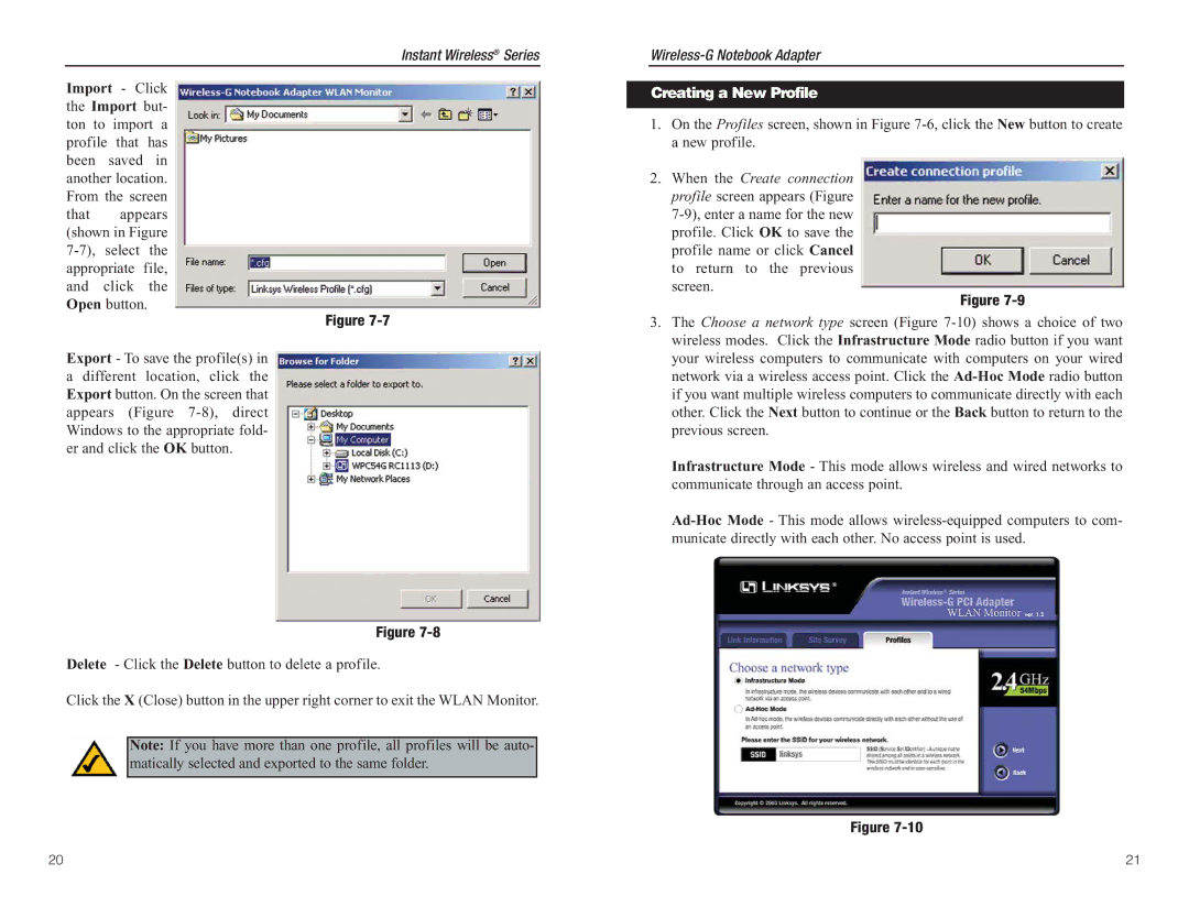 Linksys WMP54G manual Creating a New Profile 