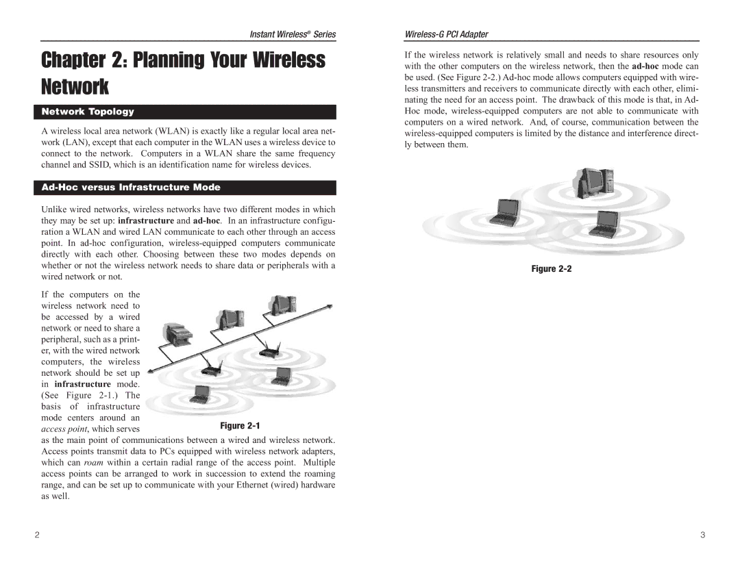 Linksys WMP54G manual Planning Your Wireless Network, Network Topology, Ad-Hoc versus Infrastructure Mode 