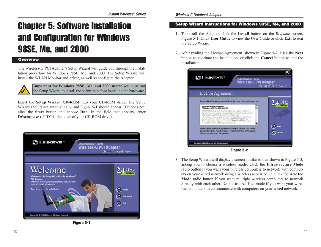 Linksys WMP54G manual Overview, Setup Wizard Instructions for Windows 98SE, Me 