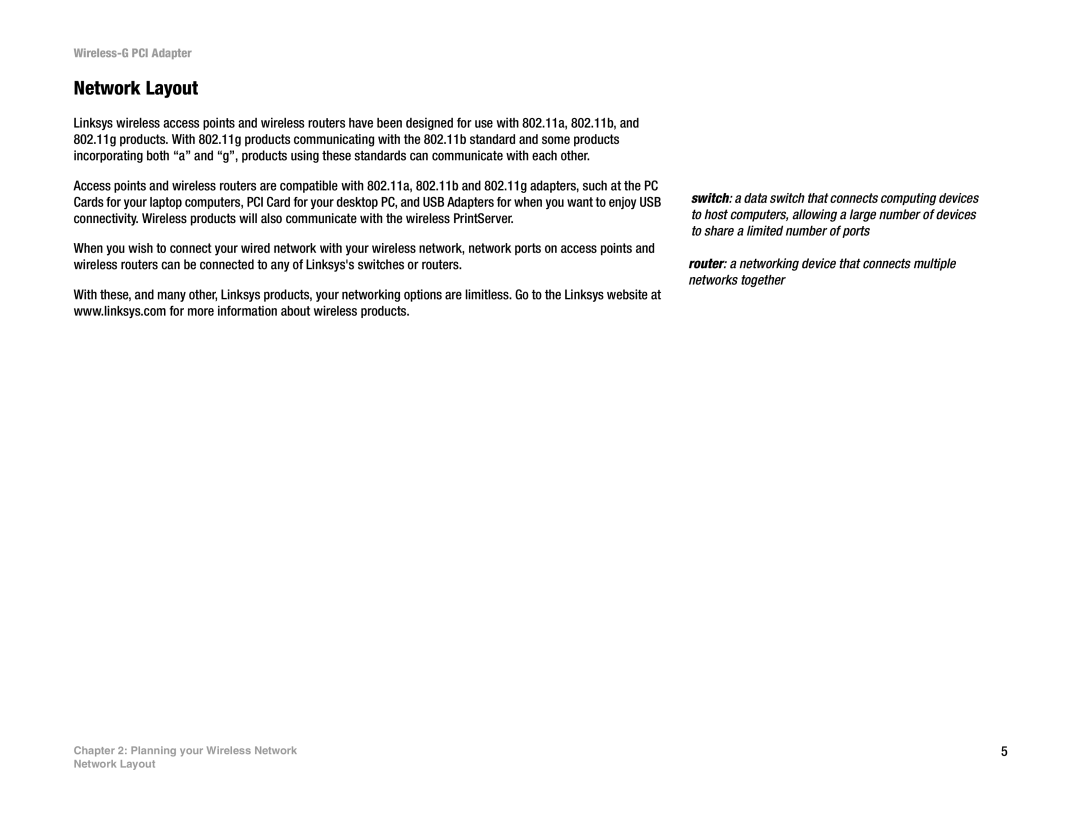 Linksys WMP54G manual Network Layout 