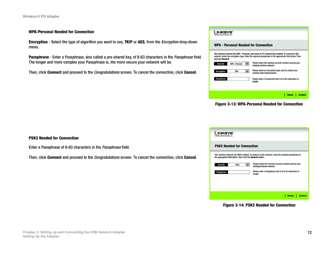 Linksys WMP54G manual 14 PSK2 Needed for Connection 