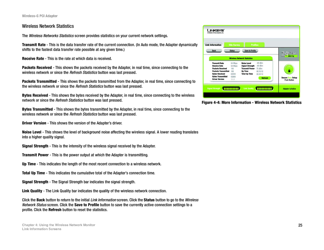 Linksys WMP54G manual Wireless Network Statistics 