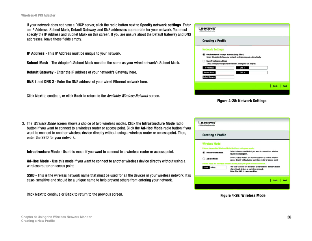 Linksys WMP54G manual Network Settings 