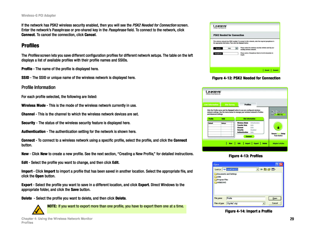 Linksys WMP54G manual Profiles, Profile Information 