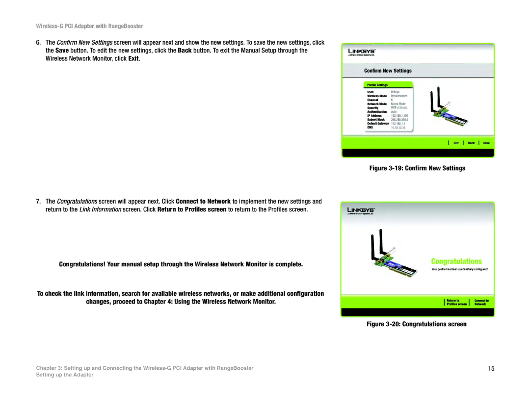 Linksys WMP54GR manual Confirm New Settings 