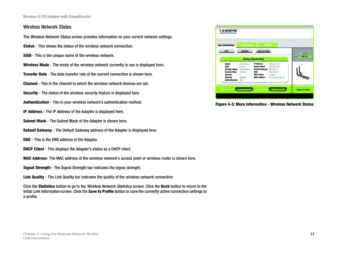 Linksys WMP54GR manual Wireless Network Status 